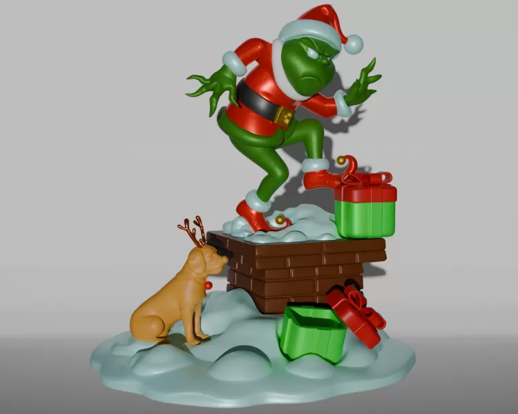 Grinch – Christmas Diorama Tree Ornament & Home Decor | STL + Bl - Model preview 2