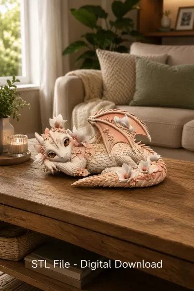 Peach Baby Blossom Dragon STL File for 3D Print - Model preview 4