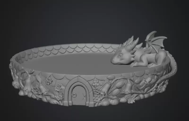 Sleeping Baby Dragon Tray STL File for 3D Print - Model preview 11