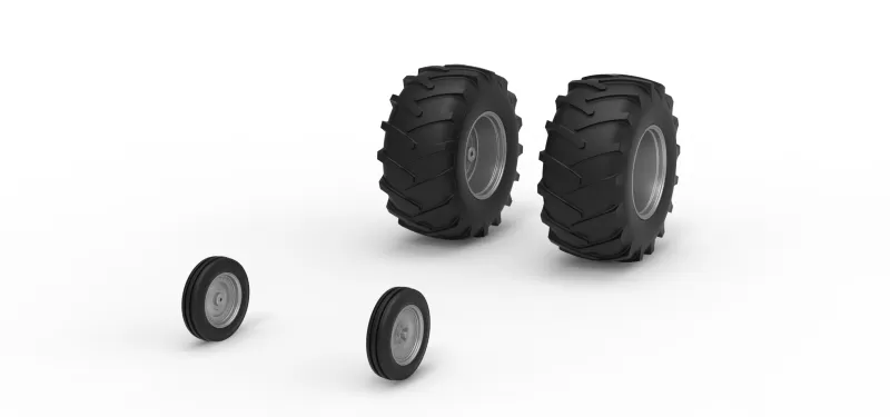 Wheel Set of Vintage Pulling tractor Version 2 Scale 1:25 - Model preview 2