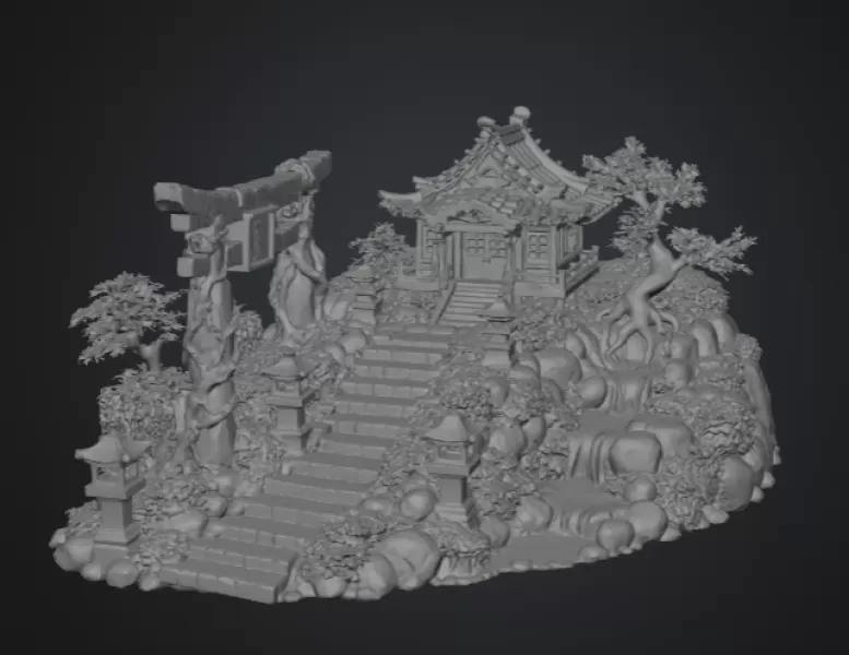 🏯 Japanese Sakura Shrine Garden STL File for 3D Print - Model preview 10