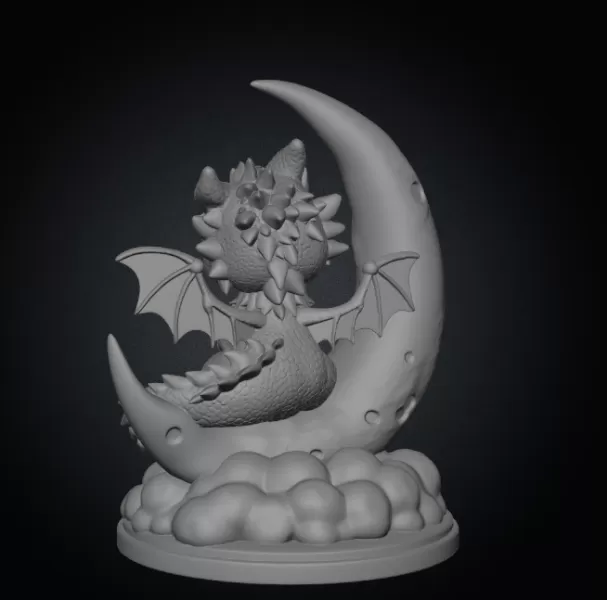 Moon Baby Dragon STL File 3D Printable Fantasy Dragon Figurine - Model preview 9