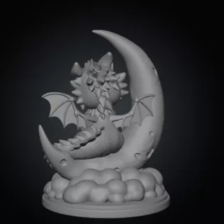Moon Baby Dragon STL File 3D Printable Fantasy Dragon Figurine - Model thumbnail 9