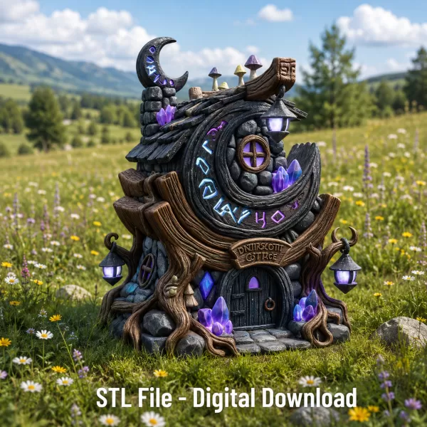 Moonlit Mystic Cottage STL File for 3D Print - Model preview 2