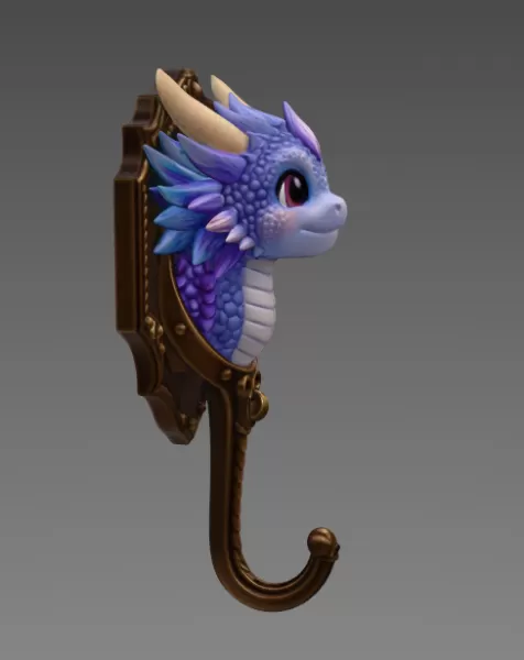 Cute Dragon Wall Hook – STL File for 3D Printing - Model preview 7