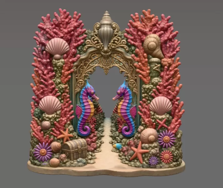 Coral Seahorse Fantasy Gateway STL File for 3D Print - Model preview 9