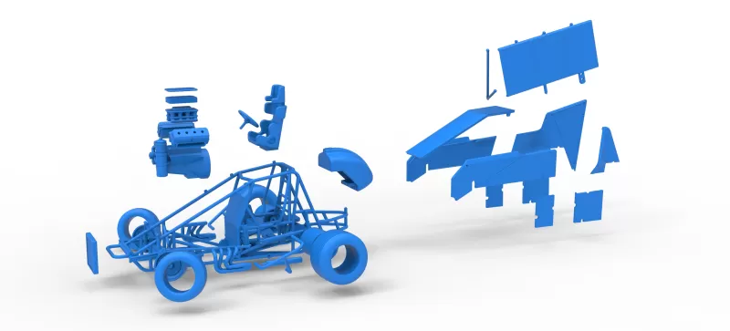 Winged Sprint car Version 2 while turning Scale 1:25 - Model preview 28