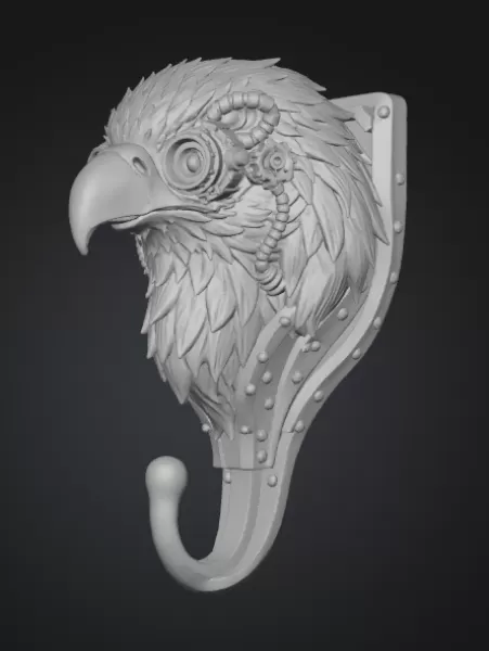 Steampunk Eagle Wall Hook (High Detail) - Model preview 3