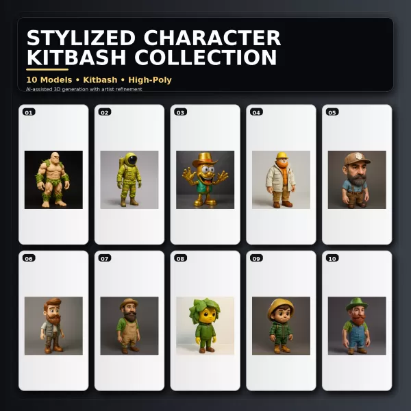 Stylized Character Kitbash Collection – High-Poly 3D Model Pack - Model preview 1