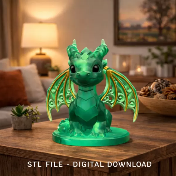 Cute Fantasy Smaragd Dragon – STL File 3D Printable Dragon - Model preview 1