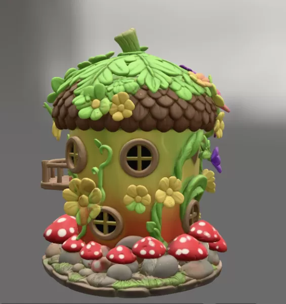 Whimsical Fairy Garden Cottage STL File 3D Printable - Model preview 5