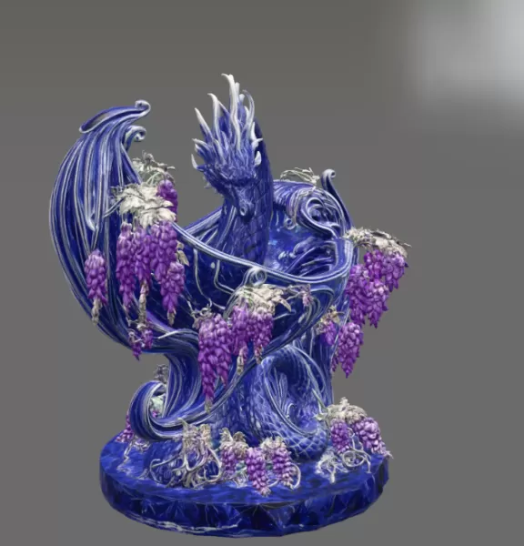 Midnight Wisteria Dragon Bowl STL File for 3D Print - Model preview 13