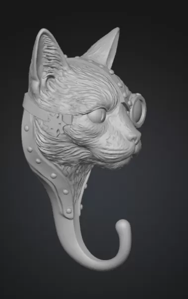 Steampunk Cat Head Wall Hook (for 3D print) - Model preview 6