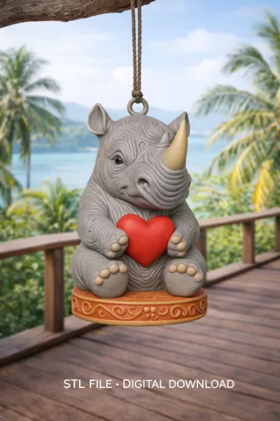 Cute Rhino Figurine With Heart — Pendant / Ornament - Model preview 7