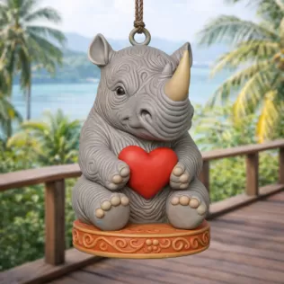 Cute Rhino Figurine With Heart — Pendant / Ornament