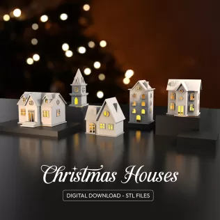 3D Christmas Houses , 5 pcs. Bundle for Christmas, Christmas - Model thumbnail 1