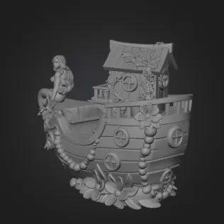 Mermaid Boat House STL File 3D Printable Fantasy Mermaid Scene - Model thumbnail 9