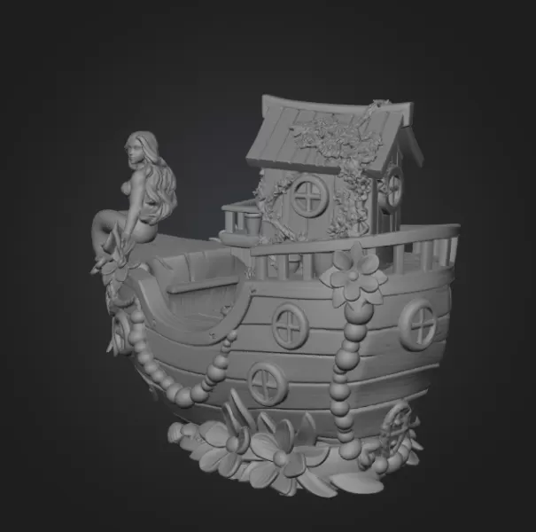Mermaid Boat House STL File 3D Printable Fantasy Mermaid Scene - Model preview 9