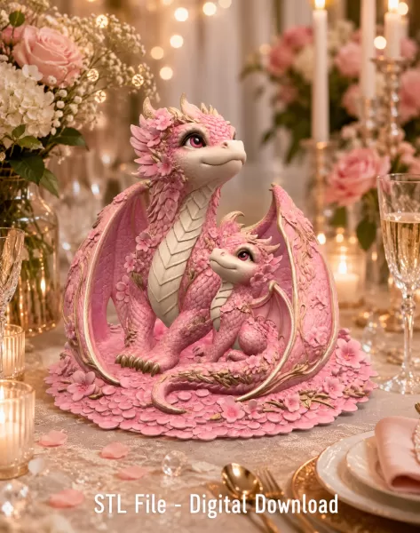 Cherry Blossom Dragon Family STL File for 3D Print - Model preview 3