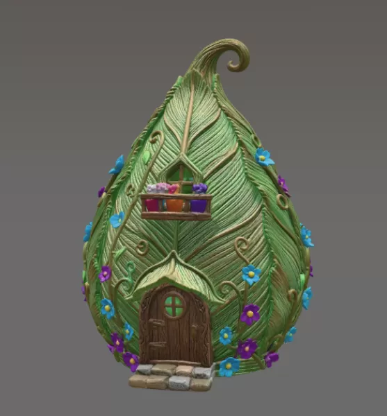 Enchanted Leaf Fairy House STL File 3D Printable Fantasy Cottage - Model preview 3