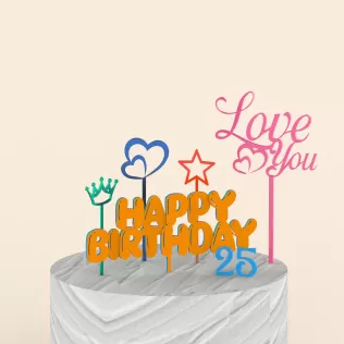 3D Cake Toppers Set, 15 pcs. Bundle, Happy Birthday Cake Toppers - Model thumbnail 3