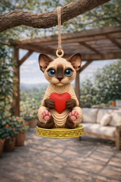 Beautifully sculpted Sphynx cat holding a heart - Model preview 6