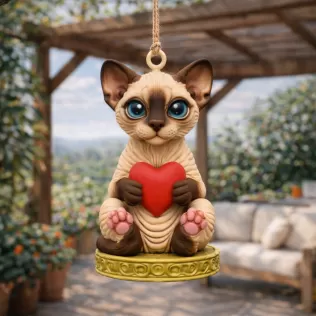 Beautifully sculpted Sphynx cat holding a heart - Model thumbnail 6