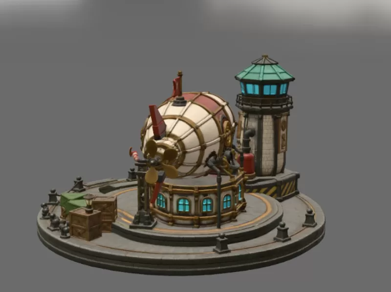 Steampunk Airship Station STL File for 3D Print - Model preview 9