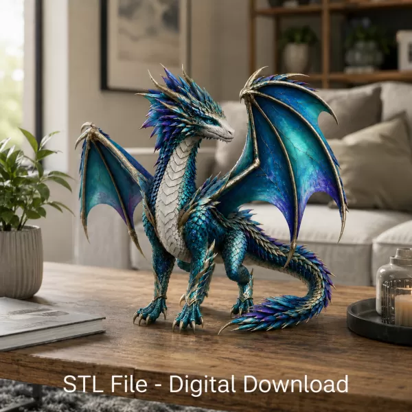 Azure Storm Dragon STL File for 3D Print - Model preview 3