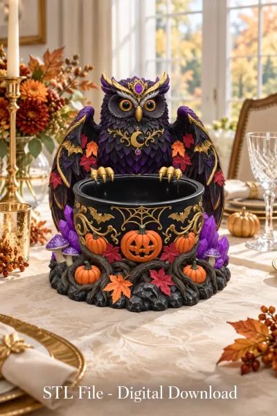 Mystic Halloween Owl Bowl STL File for 3D Print - Model preview 3