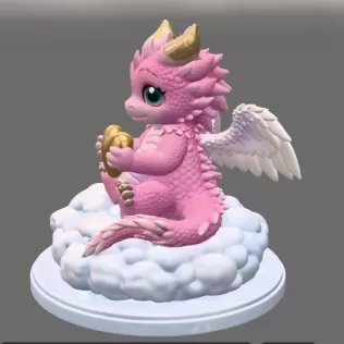 Cute Angel Dragon with Heart STL File 3D Print - Model thumbnail 4
