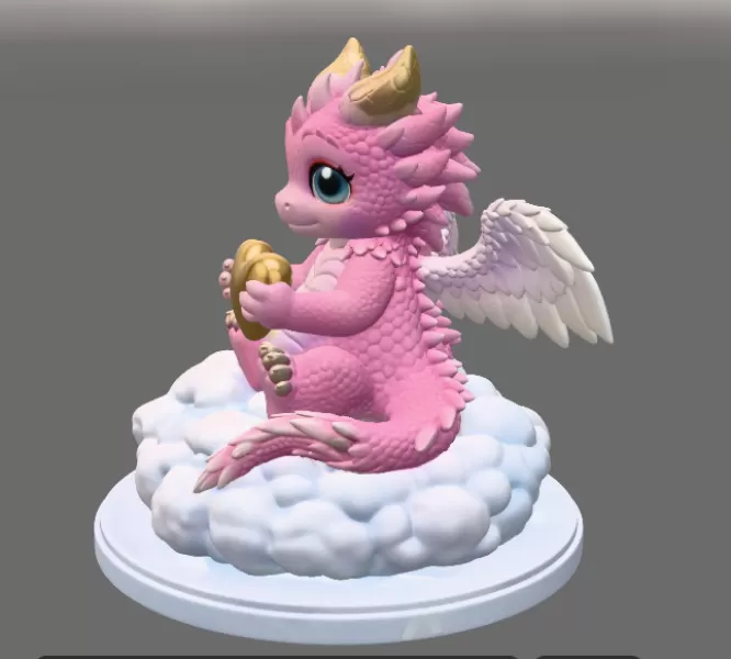 Cute Angel Dragon with Heart STL File 3D Print - Model preview 4