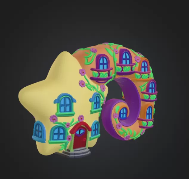 Fantasy Star House Magical Spiral Bookend STL File 3D Printable - Model preview 7