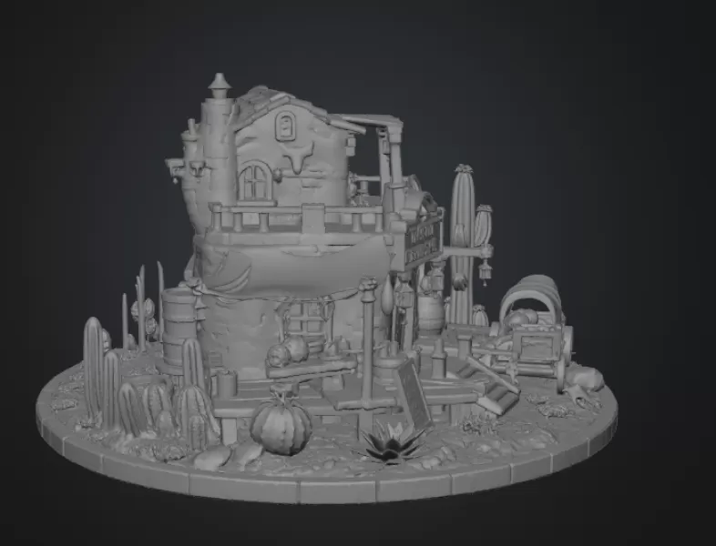 Desert Trading Post Fantasy Western Village STL File for 3D - Model preview 15
