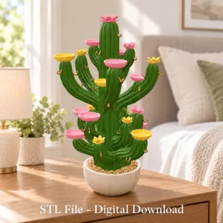 Blooming Cactus Jewelry Organizer STL File for 3D Print - Model thumbnail 5
