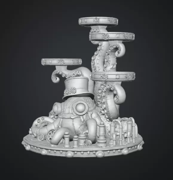 Steampunk Octopus Tray Organizer STL File for 3D Print - Model preview 12