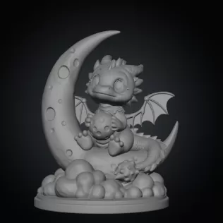 Moon Baby Dragon STL File 3D Printable Fantasy Dragon Figurine - Model thumbnail 7