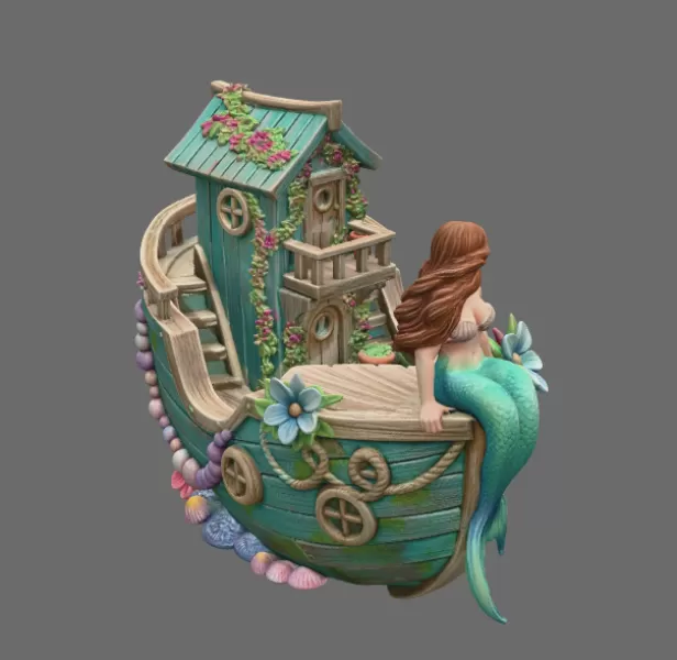 Mermaid Boat House STL File 3D Printable Fantasy Mermaid Scene - Model preview 7