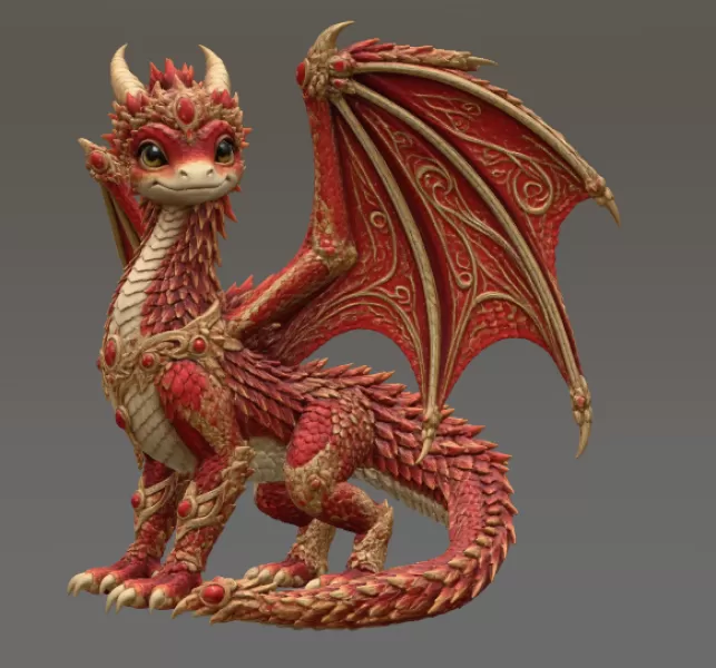 Royal Crimson Dragon STL File for 3D Print - Model preview 5