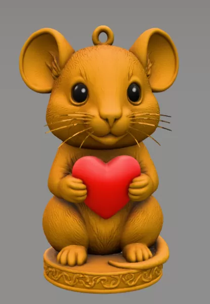 Cute Mouse with Heart – 3D Printable STL File - Model preview 3