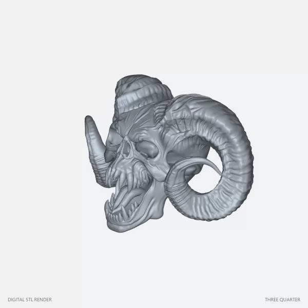 Horned Ram Skull Dark Fantasy - STL - Model preview 2