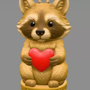 Cute Woodland Raccoon STL File – Heart Ornament 3D Print Downloa - Model thumbnail 3