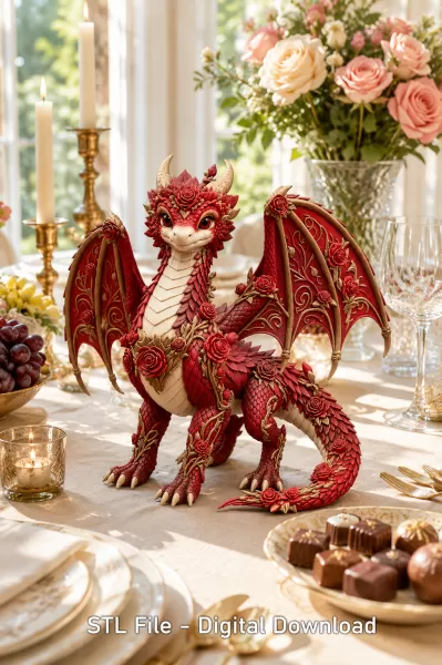 Crimson Rose Dragon STL File for 3D Print - Model preview 4