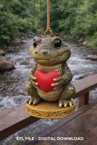 Cute Crocodile with Heart – 3D Printable STL File - Model preview 1