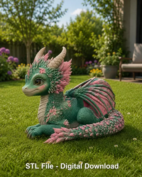 Blossom Guardian Dragon STL File for 3D Print - Model preview 3