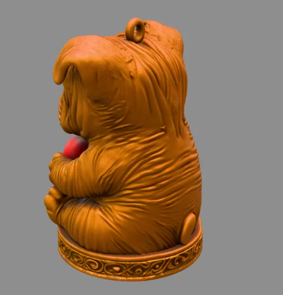 Cute Bulldog Puppy Pendant — Heart Holding Figurine - STL file - Model preview 3