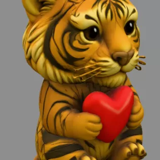 Cute Tiger with Heart – 3D Printable STL File - Model thumbnail 6