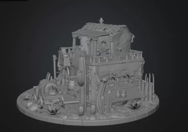Desert Trading Post Fantasy Western Village STL File for 3D - Model preview 12