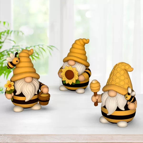 Bee Gnome Figures, 3 pcs. Spring Gnome, Bumble Bee HoneyComb - Model preview 4