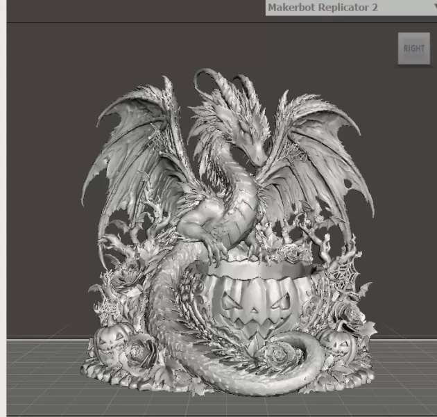 Gothic Halloween Dragon Pumpkin Bowl STL File for 3D Print - Model preview 17
